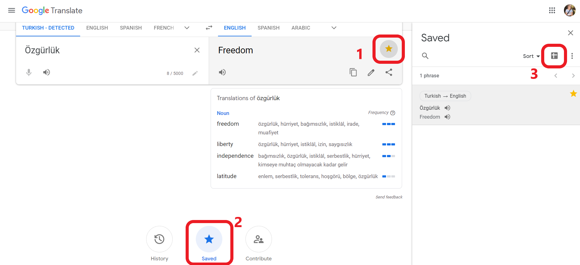 Google Translate - Favorilere Ekleme
